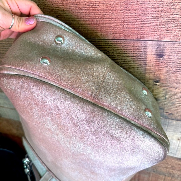 Rare Lanvin Collection 2 Way Shoulder Metallic Leather Taupe Bucket Bag - Picture 8 of 13